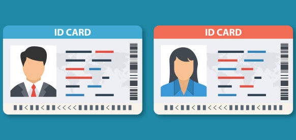 Set Id Card vector illustration. ID card or Car driver license with man and woman photo.